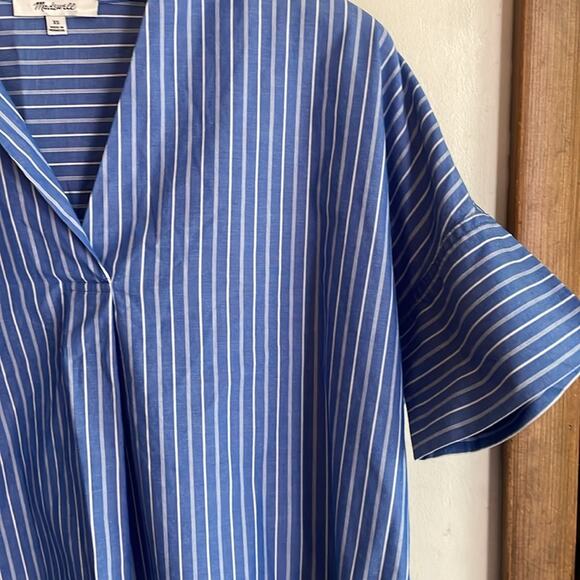 MADEWELL Courier Stripe Button Back Shirt In Midnight Sea - Picture 6 of 13